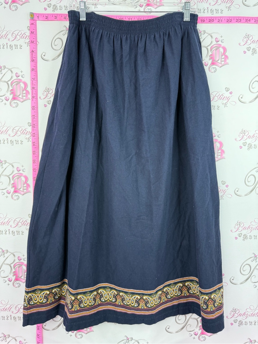 liz & co. Skirt Navy Blue boho Skirt with Paisley Hem
